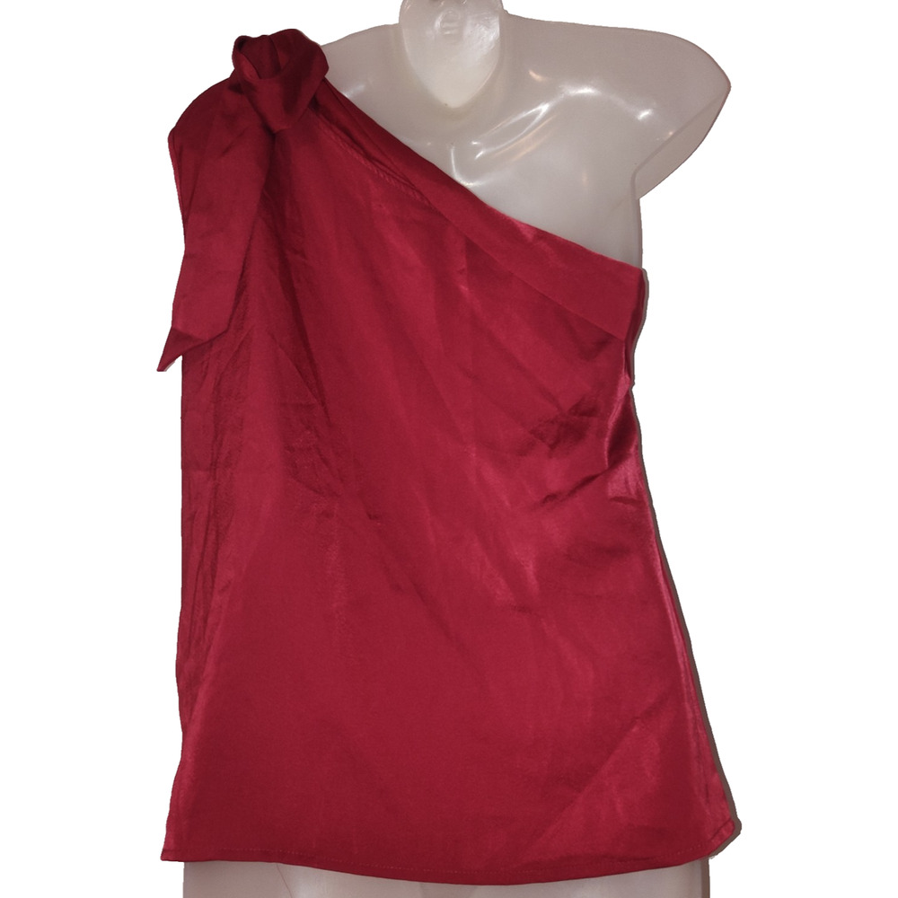 Women’s Red One Shoulder Detail Asymmetrical Style Knot Top Size L BG22 - Picture 2 of 3